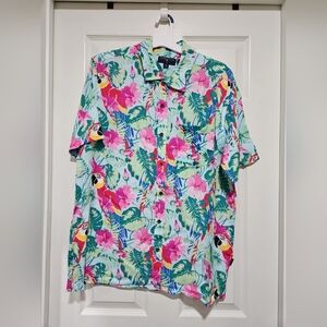 Tropical Mens Shirt - Pink and Green Floral Design